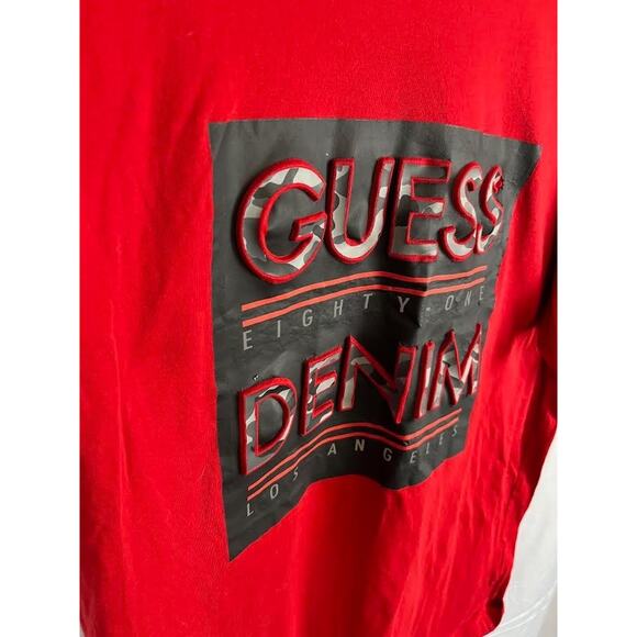 Guess Denim Los Angeles Eighty-One Red T Shirt size 2XL Raised Lettering FLAW - Picture 3 of 8